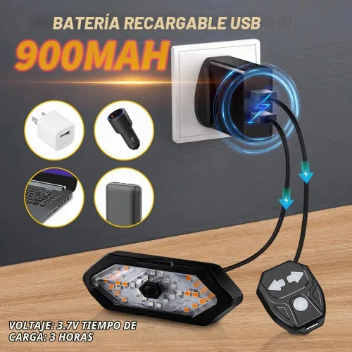 Vista 6 de Luz trasera de bicicleta con señales de giro Luz trasera de control remoto