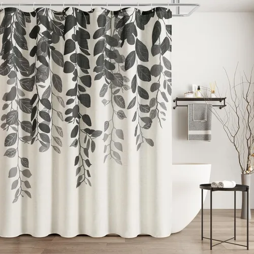 Vista 22 de BOODII Cortinas de ducha negras de 36 x 72 pulgadas, cortina de ducha de eucalipto de primavera para baño, cortina de baño con textura de flameado