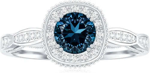 Vista 10 de 0.5 Ct London Blue Topaz Ring with Diamond, Aaa Quality 10K oro blanco