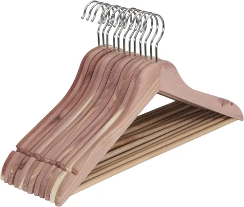 Vista 10 de Household Essentials 26140 CedarFresh - Juego de 4 perchas de madera de cedro rojo con barra fija y gancho giratorio, color marrón y rojo