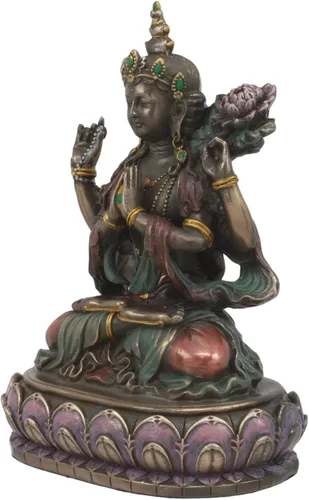 Vista 5 de Ebros Avalokiteśvara Kuan Yin sentado en la estatua del trono de loto 6 pulgadas de alto, compasión infinita de todos los budas Guanyin