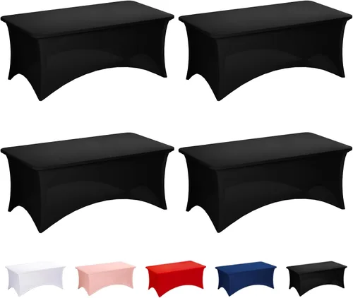Vista 36 de Fixwal Paquete de 6 Manteles de Mesa Rectangulares, Cubierta de Mesa de 6 Pies, Mantel Blanco Rectangular Ajustado Elástico Rectangular, Cubierta