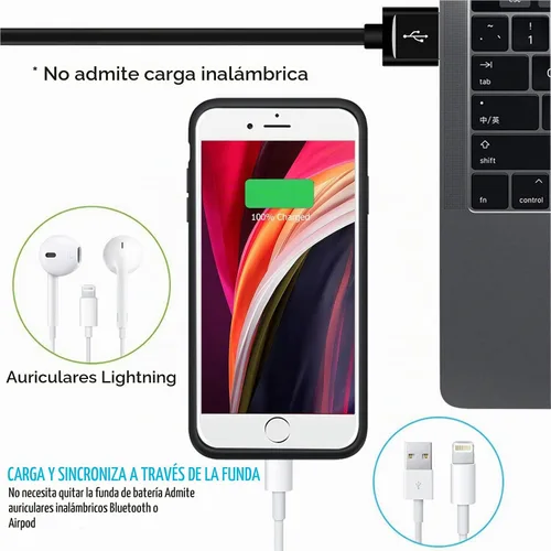 Vista 6 de Funda de batería para iPhone 6/6s/7/8/SE 2/3ª generación, cargador portátil de 10000 mAh, batería recargable, funda de carga compatible con iPhone