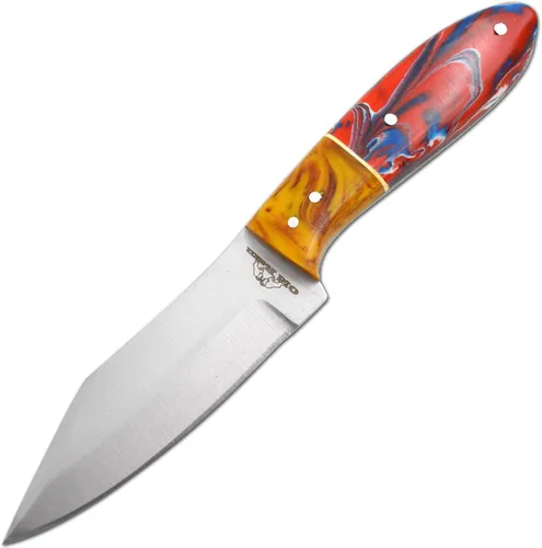 Vista 3 de Collection - Cuchillo de caza de hoja fija resistente, cuchillo afilado de acero inoxidable para exteriores con funda de cuero (BLP-2028)