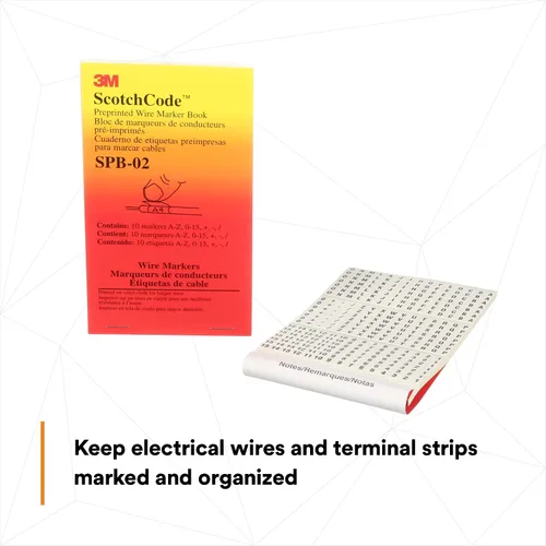 Vista 6 de 3M(TM) ScotchCode (TM) Cuaderno de marcadores pre impresos para cable., Blanco, 1 45 cada 0-9; 15 cada L1, L2, L3, T1, T2, T3, para marcar cables