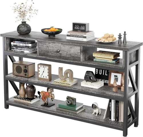Vista 15 de Mexin Mesa de sofá consola de 39 pulgadas con cajón, mesa de entrada con estantes de almacenamiento, mesa de pasillo de madera industrial para sala