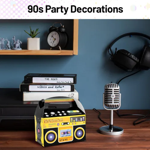 Vista 5 de 12 piezas de decoraciones de fiesta de hip hop, decoraciones de fiesta de los años 80 y 90, cajas de recuerdo novedosas, caja de regalo de radio
