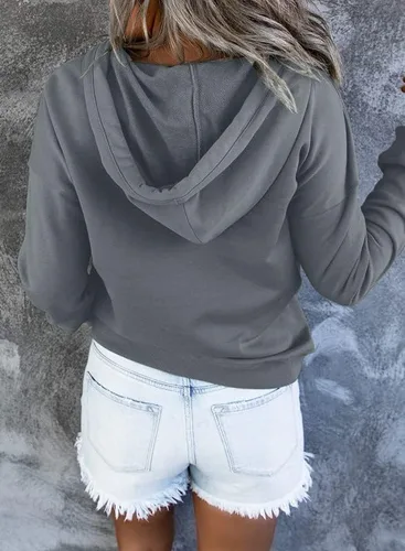 Vista 2 de Dokotoo - Sudadera para mujer 2025 con capucha, botones en el cuello y cordón, estilo sin botones, informal, de manga larga