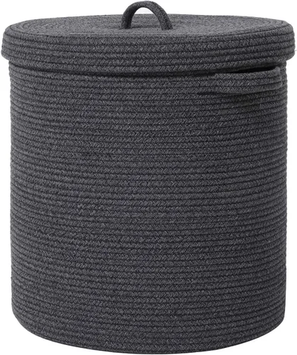 Vista 10 de Cesta de almacenamiento extra grande de 16" x 16" x 18" con tapa, cestas de almacenamiento de cuerda de algodón, canasta de lavandería, contenedor