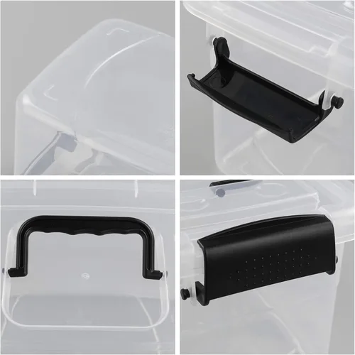Vista 5 de Contenedor de almacenamiento transparente de 5 cuartos de galón, contenedor de caja con pestillo con mango negro, 6 paquetes