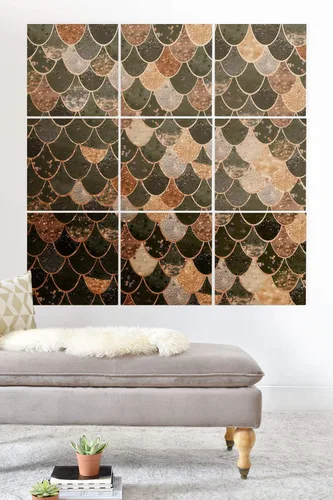 Vista 17 de Society6 Monika Strigel - Mural de pared de madera de sirena de verano de mediados de siglo, 4 x 4 pies, multicolor