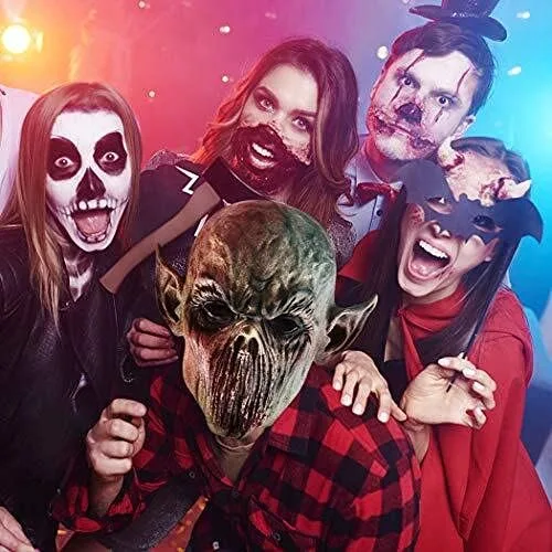 Vista 6 de Máscara de terror de Halloween, máscara de terror realista de látex para adultos, máscara de diablo espeluznante, disfraz de cosplay para fiestas