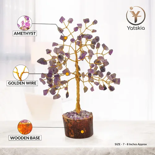 Vista 2 de YATSKIA Árbol de cristal de amatista - Decoración de piedras preciosas - Bonsái de dinero de Feng Shui - Amatista natural - Árbol de gemas de cristal