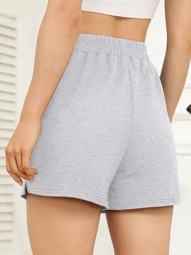 Vista 4 de AUTOMET Pantalones cortos deportivos de cintura alta para mujer, pantalones cortos casuales de descanso, pantalones cortos de entrenamiento