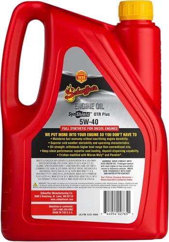 Vista 3 de Schaeffer Manufacturing Co. 9000CK4-006S Lubricante SynShield OTR Plus para motor diésel completamente sintético 5W-40, botella de 1 galón