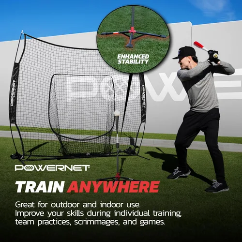 Vista 4 de PowerNet Baseball Softball Practice Net 7x7 with Baseball Accessories for Practice Pitching, Batting & Fielding, Ball Caddy, Weighted Baseballs, Tee