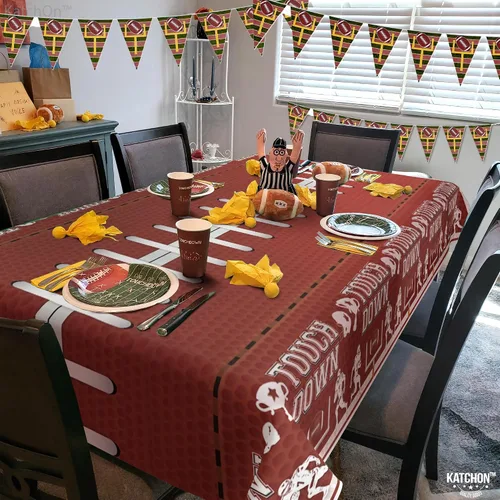 Vista 3 de KatchOn, XtraLarge - Mantel de fútbol – Paquete de 3 Decoraciones de fiesta de fútbol Mantel de campo de fútbol marrón Mantel de touchdown