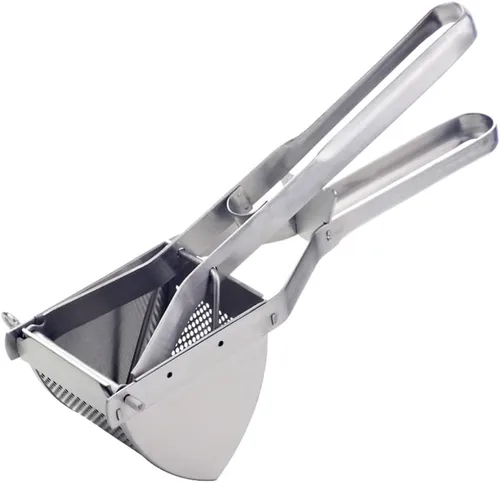 Vista 8 de Acero inoxidable Patata Ricer Exprimidor de Frutas Grande Exprimidor Triángulo Masher Hand Ricer Masher Herramienta de Cocina Rojo