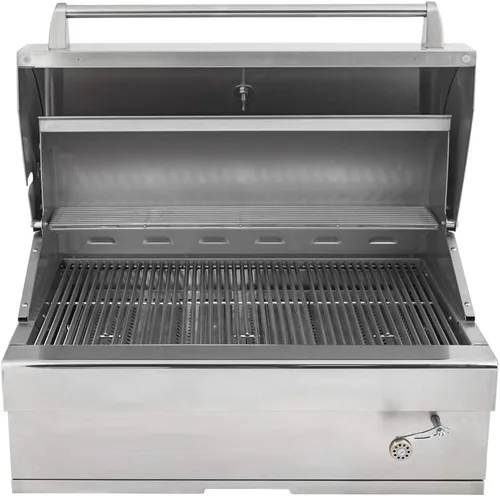 Vista 4 de Turbo Charcoal - Parrilla de barbacoa de acero inoxidable integrada de 32 pulgadas con bandeja de carbón