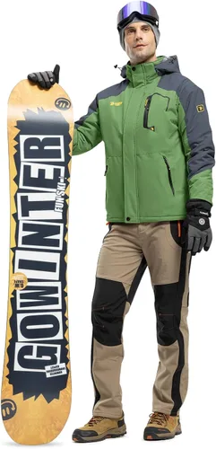 Vista 7 de Rdruko Chaqueta de esquí para hombre, impermeable, forro polar, con capucha, para invierno, para exteriores