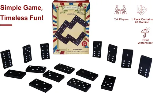 Vista 4 de Juego de Dominó de Madera Doble 6 de Offelec - 28 fichas de dominó negro para niños, adultos y juegos familiares Ideal para 2-4 jugadores