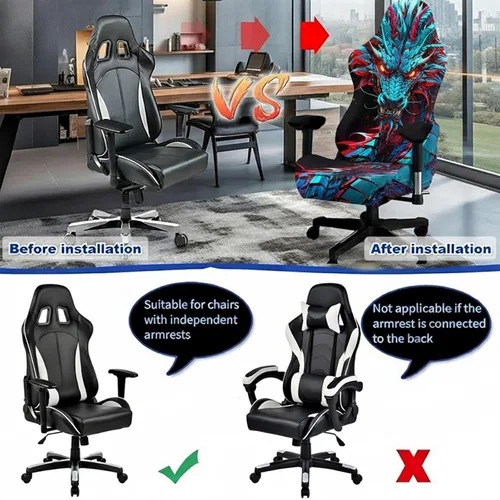 Vista 6 de Blacklight - Funda para silla de juegos – Funda para silla de juegos electrónicos de dragón neón reactivo a los rayos UV, protector de silla
