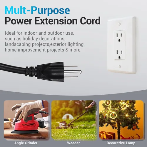 Vista 7 de YOTIGER Cable de extensión para exteriores de 1 a 4 divisores para luces de Navidad, máximo 33.3 pies de extremo a extremo (43 pies en total)