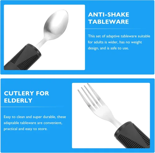 Vista 5 de Adaptive Utensils Set Weighted Tableware for Arthritis, Easy-to-Hold Stainless Steel Fork, Knife, Spoon