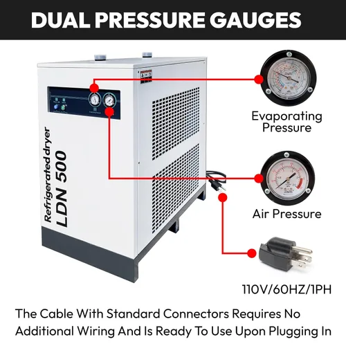 Vista 3 de kapa Secador de aire refrigerado 494.41CFM para compresor Compresor de aire de 100 HP, Sistema de secado de aire comprimido industrial, Secador