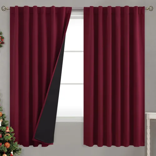 Vista 114 de BGment Cortinas 100% opacas beige de 63 pulgadas de largo con forro aislante térmico, bolsillo para varilla y lengüeta trasera de doble capa