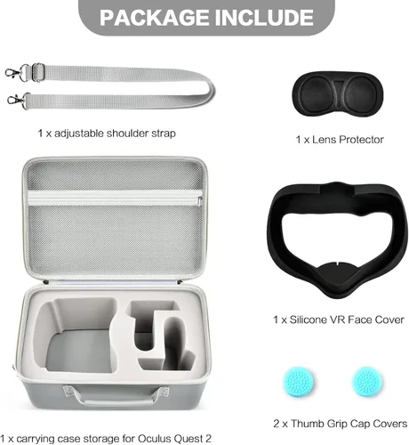 Vista 2 de Hard Carrying Case for Meta for Oculus Quest 2 All-in-One VR Gaming Headset and Touch Controllers, Travel Storage Bag with Silicone Face Cover &