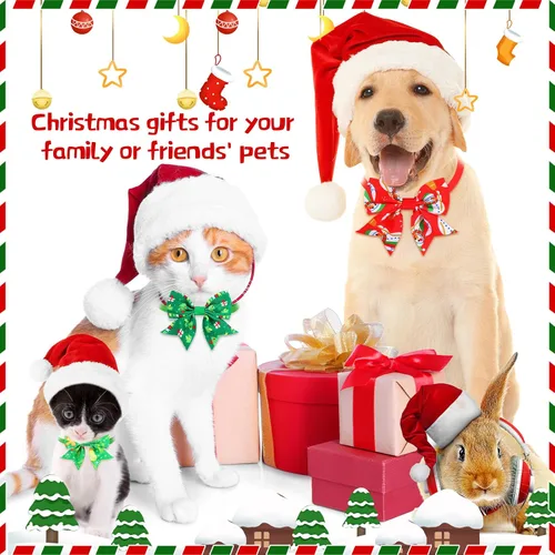 Vista 5 de Maitys 80 corbatines de Navidad para perros pequeños, gatos, perros, lazos ajustables para perros, collar de Navidad básico para cachorros, perros
