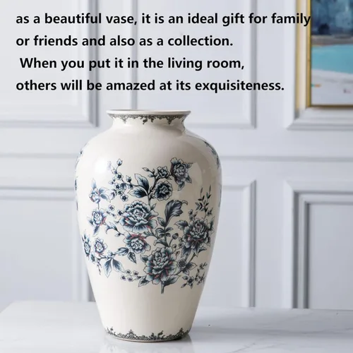Vista 5 de Jarrón alto de piso chino de cerámica para decoración del hogar, florero japonés de 12 pulgadas, recipiente sofisticado para ramas decorativas