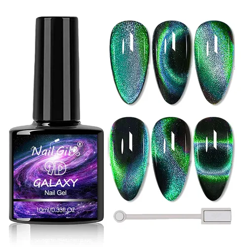 Vista 13 de NAILGIL Cat Eye Gel Nail Polish, Hema Free 9D Cat Eye Gel Polish -SetA 9D Set-A Galaxy