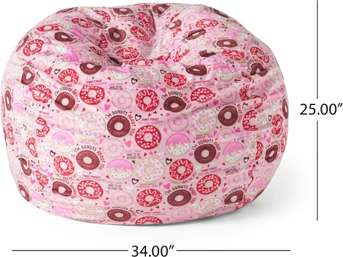 Vista 2 de Puff Puff - Puf redondeado de 3 pies, estampado de rosquillas rosadas