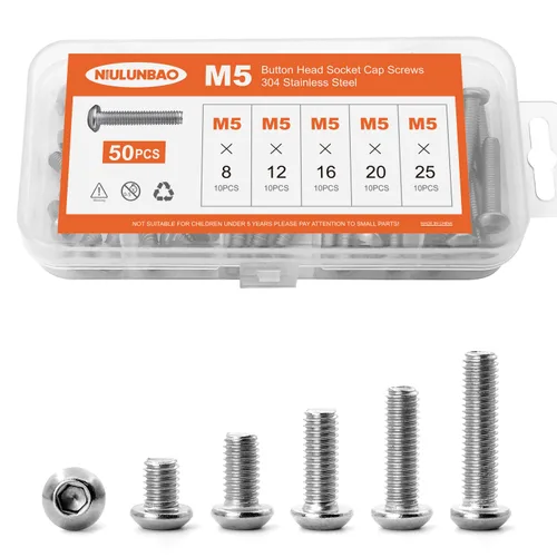 Vista 24 de Tornillos de cabeza de botón M3 x 4 mm, 6 mm, 8 mm, 10 mm, 12 mm, tornillos de cabeza de botón, acero inoxidable 304, totalmente roscado, unidad