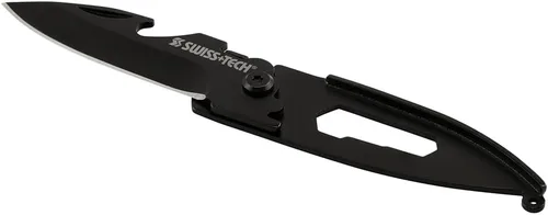 Vista 2 de SWISS+TECH ST45019 Mini cuchillo plegable negro de acero inoxidable 7 en 1 (paquete individual)