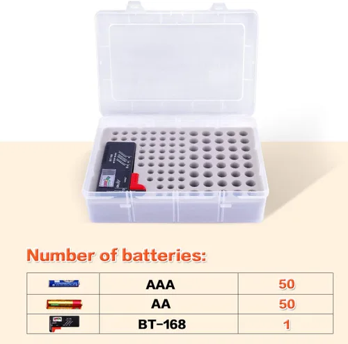 Vista 3 de Caja organizadora de almacenamiento de batería ALCYON con probador de batería, caja de almacenamiento para garaje con espacio para 90