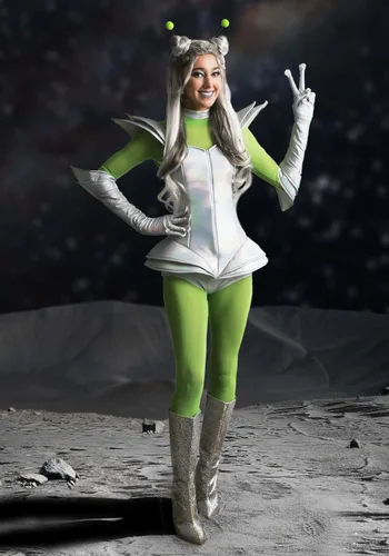 Vista 5 de Disfraz de bebé alienígena galático para mujer, atuendo prismático, traje de Halloween extraterrestre para mujer