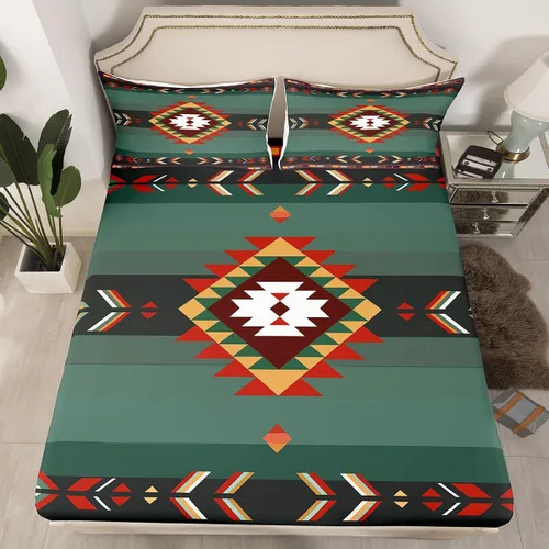 Vista 13 de Juego de sábanas bajeras de diseño nativo americano del suroeste para niños, niñas y adolescentes, juego de ropa de cama tribal para niños, niñas