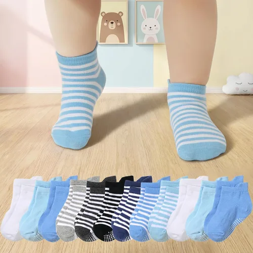 Vista 23 de Calcetines tobilleros antideslizantes para bebé, paquete de 12 para niños y niñas, calcetines de algodón para bebés Animal1