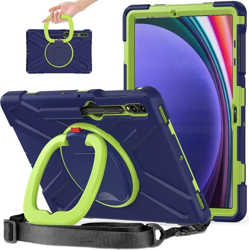 Vista 9 de Funda de rotación 360 para Galaxy S8 Ultra de 14.6 pulgadas, funda resistente con anillo giratorio, correa de transporte para hombro, correa de Negro