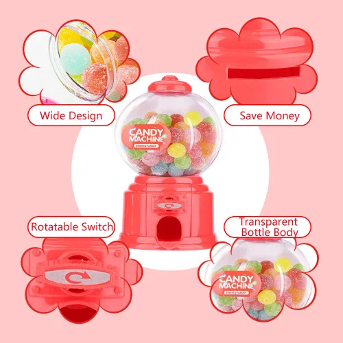 Vista 3 de Fdit Máquina portátil de caramelo para niños Mini dispensador de bolas de goma de plástico Regalo de jardín de infantes para niños (rojo)