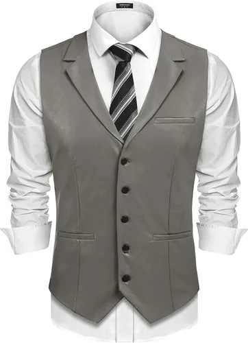 Vista 9 de COOFANDY Chaleco de Traje de Cuero para Hombre de Corte Ajustado Chaleco Occidental Casual Chaqueta Chaleco Ligero con Cuello en V Chalecos