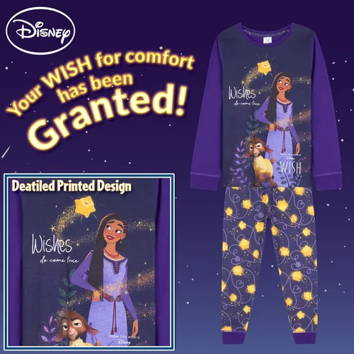 Vista 5 de Disney Wish - Pijama largo de 2 piezas para niñas, cómodo y transpirable, para descansar, regalos para niñas