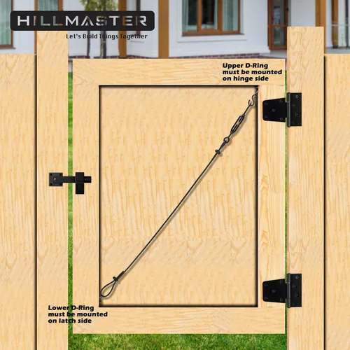 Vista 4 de HILLMASTER Kits de soporte de puerta anti-caída duraderos para cerca de madera, kit de cable de soporte de puerta en zinc, kit de puerta de cerca