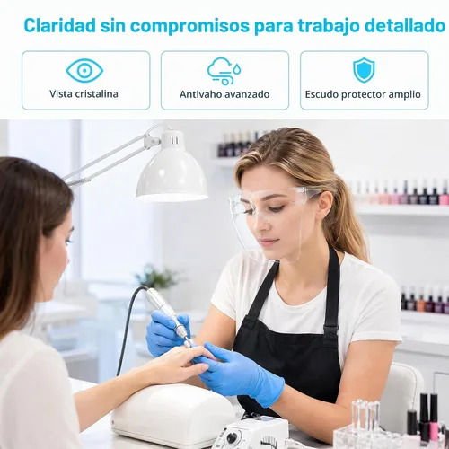 Vista 5 de Clear Face Shield, Anti-Fog Full Face Guard for Nail Techs Clear Transparent Shield、Anti-Fog Face Shield、Lightweight and Easy to Wear、Reusable