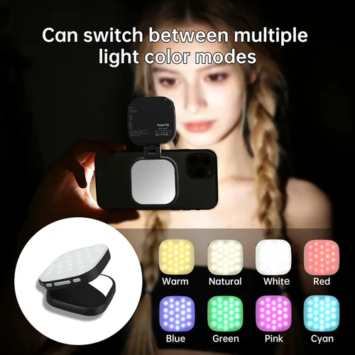 Vista 3 de Suptig Luz magnética para selfies, luz para selfie compatible con iPhone Magsafe, RGB 360° LED anillo de luz para teléfono con espejo