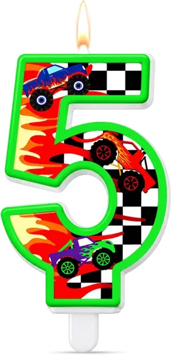 Vista 15 de MTLEE Number 1 Racing Car Themed Birthday Candle Race Car Cake Topper Rojo y cuadros
