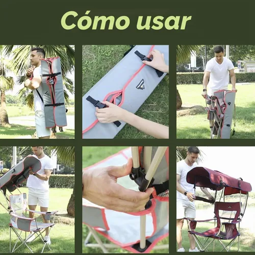 Vista 5 de Silla de playa con toldo – Silla plegable al aire libre con toldo de protección solar completa – Ideal para camping, césped, deportes, picnic